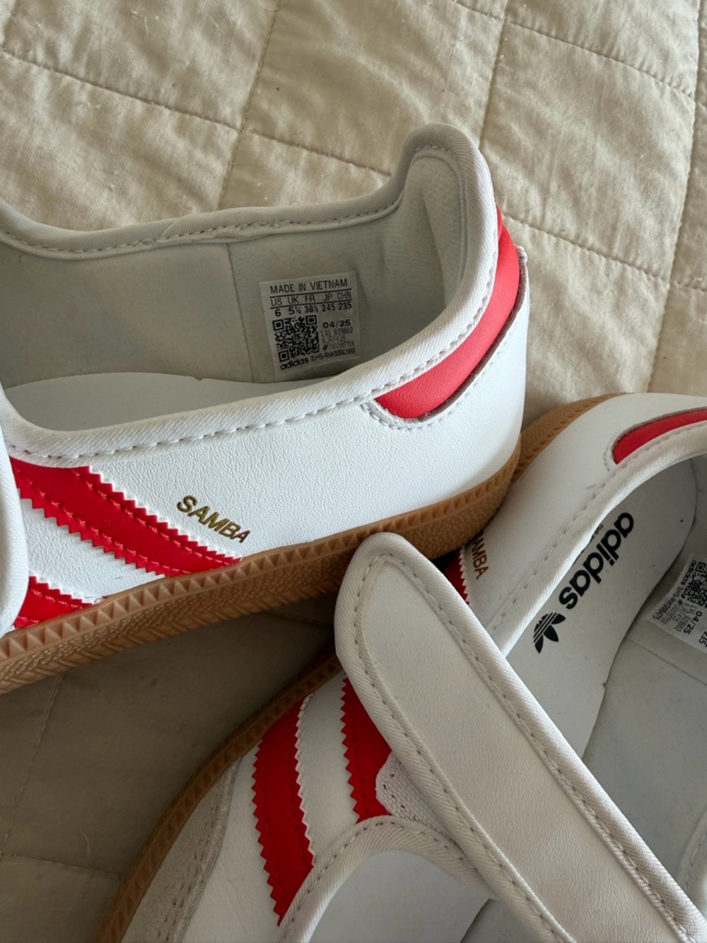 Adidas Kids Red and White Mary Jane Sambas - Picture 7 of 10
